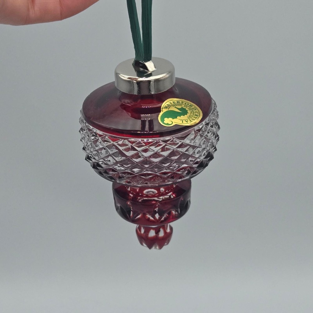 Vintage Waterford Crystal Ruby Red Christmas Ornament Spire Crosshatch Sticker